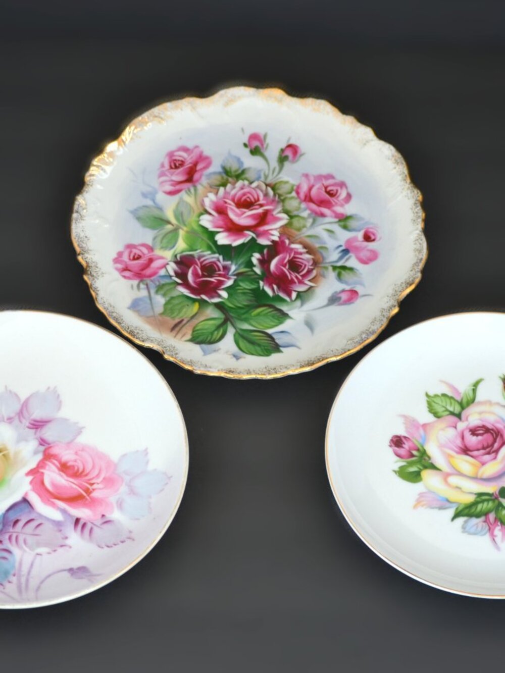 Mismatched China Plates Pink Florals Wall Gallery Set of 3